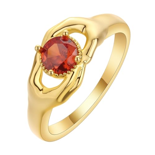 Bague en zircon rouge et cuivre plaqué or ajustable
