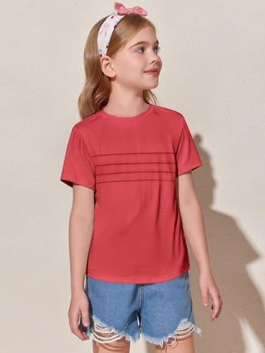 Imily Bela Girls Pleated Short Sleeve T Shirts Kids Summer Crewneck Shirts Casual Tops Tees 5-14 Years2