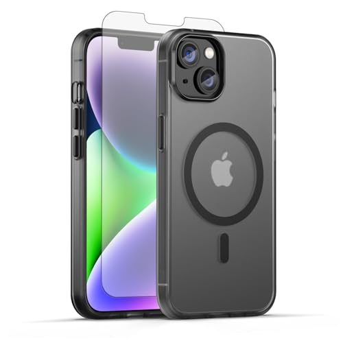 Coque iPhone 14 MagSafe Asuwish noire avec protège-écran en verre trempé