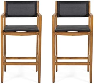 Christopher Knight Home 312830 Calista Acacia Wood Barstools with Outdoor Mesh (Set of 2), Teak and Black