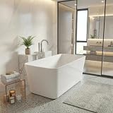 55' Acrylic Freestanding Bathtub Square Compact Design, Glossy White Finish with Chrome Overflow & Pop-Up Drain