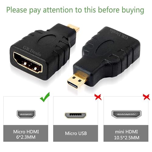 Image of Micro HDMI Adapter, Female (Type-A) to Male (Type-D) for Rassspberrry Piii 4, Gold Plated Connector Converter. (Not for Mobile Micro-USB). (Micro HDTV to HDTV). Black.