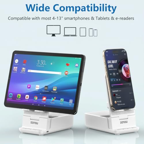 DONOW Wireless Induction Bluetooth Speaker with Cell Phone Stand, HD Surround Stereo Sound Foldable Phone Holder Perfect for Tablet iPhone Android, Gifts for Men Women (White) — view 5