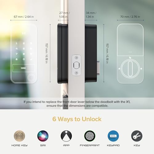 ThorBolt X1 Apple Home Key Lock, iOS ONLY Smart Keyless Entry HomeKit Door Lock with Fingerprint, Keypad Deadbolt Lock Works with HomeKit Over Thread (Border Router Required), IP65 Weatherproof, Black — view 5