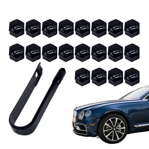 20 Pcs 17mm Wheel Nut Covers - Black 17mm Wheel Nut Caps Bolt Covers, Universal Fit, Including 16 Standard Ones & 4 Locking Ones with Removal Tool