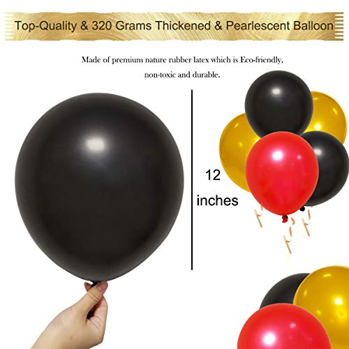 Elecrainbow 100 Count 12 Inch 320 Grams Thickened Balloons For Graduation Birthday Baby Shower Wedding Thanksgiving Anniversary Party Decorations,Red, Black & Gold Assorted #TOP2