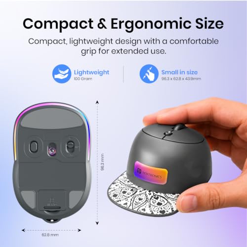 Image of Portronics Toad Cap Wireless Mouse with Bluetooth 5.0 + 2.4GHz Dual Connectivity, Adjustable DPI Upto 2400, Dynamic RGB Lighting, Type-C Rechargeable, 100g (Black)