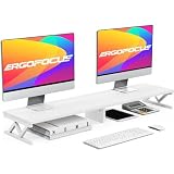 ErgoFocus Dual Monitor Stand Riser, Large Wood Monitor Riser for 2 Monitors, Monitor Lift with Storage for Desk, Sturdy Wood&Steel Multi Screen Stand, Desktop Organizer Monitor Stand for Computer