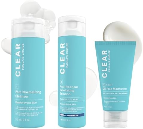CLEAR Extra Strength Acne Kit, 3-Piece Set | Treats Mild to Severe Acne with Cleanser, 2% Salicylic Acid Exfoliant & Moisturizer, Full Size, Fragrance-Free