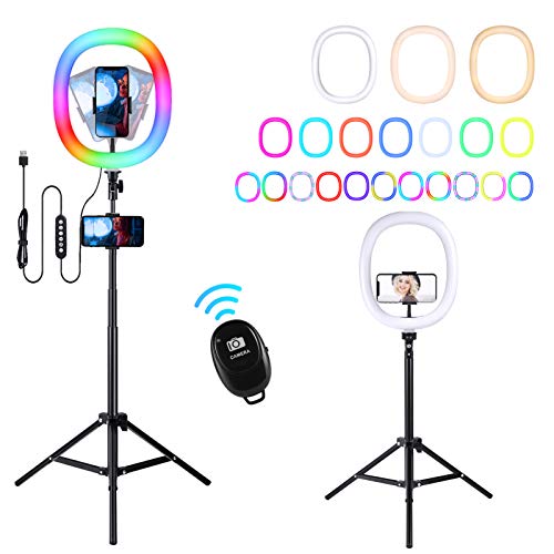 12 RGB Ring Light with Stand and Phone Holder, 26 Colors Selfie Ring Light with 68.9'' Tripod Stand, 2 Phone Holders, Led Ring Light for iPhone, Light Ring for Live Stream Makeup Video Recording