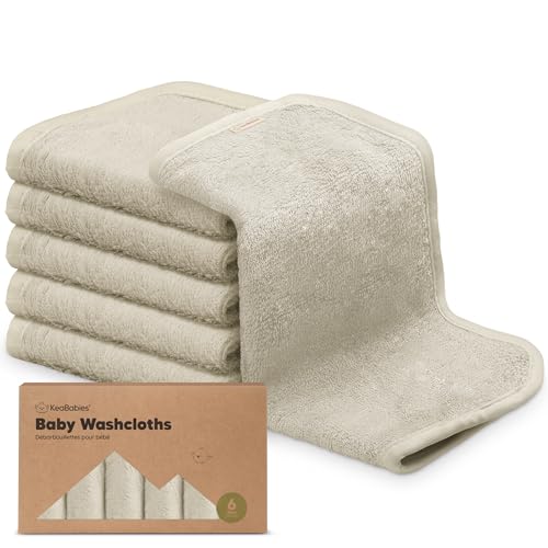 6-Pack Organic Baby Washcloths - Soft Viscose from Bamboo Washcloth, Baby Wash Cloths, Baby Wash Cloth for Newborn, Kids, Bath Baby Towels, Face Towel, Face Cloths for Washing Face (Stone)
