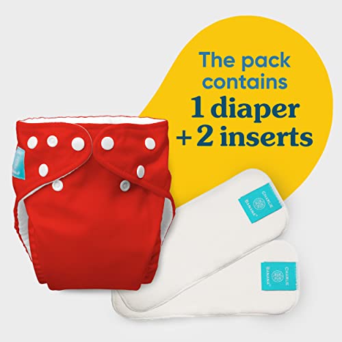Charlie Banana Baby Fleece Reusable And Washable Cloth Diaper System, 1 Diaper And 2 Inserts, Red, One Size #TOP1