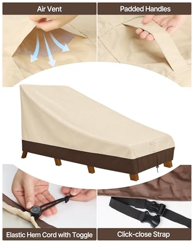 Image of Vailge Waterproof Patio Chaise Lounge Cover, 600D Heavy Duty Outdoor Lounge Chair Covers,UV Resistant Patio Furniture Covers,2 Pack-Small,Beige & Brown