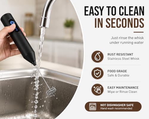 Image of Rechargeable Milk Frother, 3-Speed Electric Coffee Beater & Hand Blender with Dual Spring Whisk | Type-C Fast Charging for Latte, Cappuccino & Matcha (Black 1)