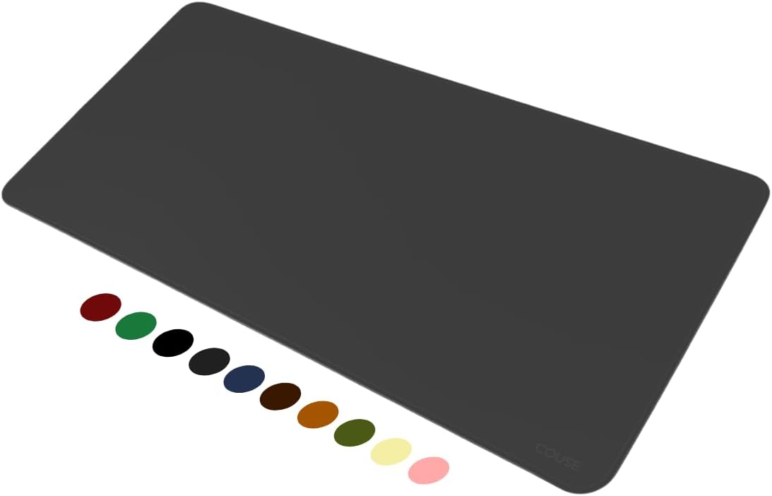 Mouse Pad Desk Pad Couse em Couro Ecológico 90x40cm + Porta-Copos Premium (Cinza)