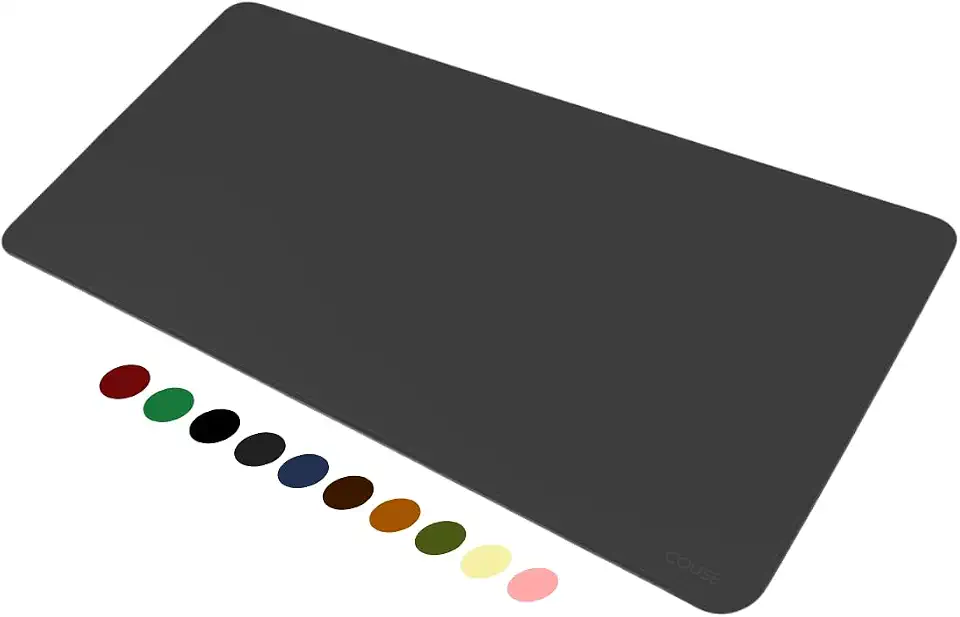 Mouse Pad Desk Pad Couse em Couro Ecológico 90x40cm + Porta-Copos Premium (Cinza)