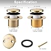 BOOMIBOO Bathtub Drain Tip-Toe Trim Set with Two-Hole Overflow Faceplate, Bath Tub Drains Conversion Kit with Universal Fine/Coarse Thread, Replacement Bathtub Drain Stopper Assembly, Brushed Gold