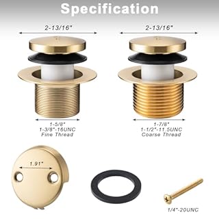 BOOMIBOO Bathtub Drain Tip-Toe Trim Set with Two-Hole Overflow Faceplate, Bath Tub Drains Conversion Kit with Universal Fine/Coarse Thread, Replacement Bathtub Drain Stopper Assembly, Brushed Gold