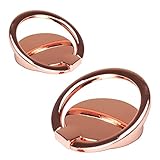 [2 Pack] Round Ultra-Thin Cell Phone Ring Holder Stand,360 Degree Rotation and 180 Degree Adjustable Finger Ring Kickstand with Polished Metal Phone Grip (Rose Gold)