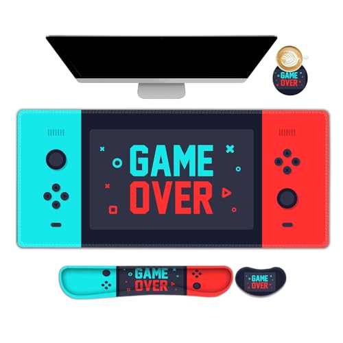 Image of ARTSO Large Gaming Mouse Pad, Keyboard Wrist Rest Pad & Wrist Support Mousepad Set, Stitched Edge, Extended, Non-Slip Base, Memory Foam Desk Mat, Green Red Game Console
