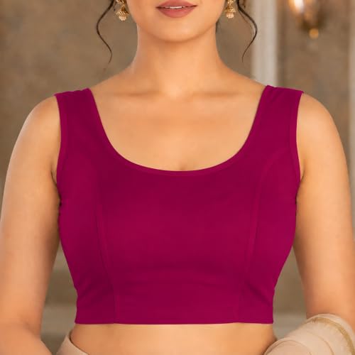 Image of Abhi Readymade Saree Blouse for Women- Sleeveless, Round Neck, Regular-fit, Stretchable, Pull-on Style Blouse