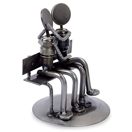 NOVICA Recycled Auto Parts Romantic Metal Sculpture, 4.7" Tall 'Park Bench Sweethearts' - Thumbnail 2