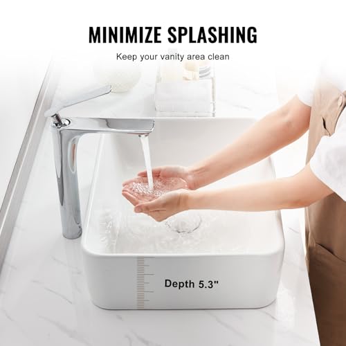 Miniatura 4 de Vevor Lavabo Rectangular, Lavabo De Cerámica Engrosada Blanca Brillante Para Baño Sobre Encimera, Estilo Moderno, Elegante Y Luminoso, Perfecto Para Baño, Hotel, Inodoro, 482 X 373 X 135 Mm, 43 Mm