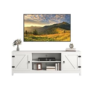 Panana Modern Farmhouse TV Stand, Entertainment Center for 70 inch TV with 2 Doors and Open Shelves for Living Room, Bedroom (White, 65 inch)