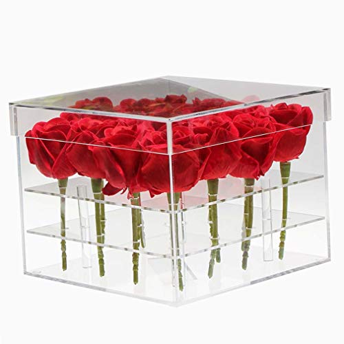 MORDOA Acrylic Flower Box Pot Wedding Flower Holder Multifunction Rose Water Holder Eyeliner Organizer 25 Hole 2 Tiers Storage Box (16 Holes: 21 * 21 * 15.5cm)