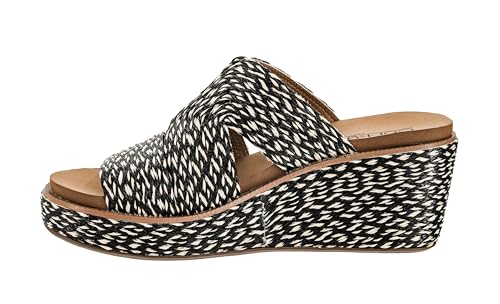 Corkys Footwear Women's Golden Hour Wedge Sandals with 2.5-Inch Heel - Comfort-Enhancing EVA Insoles, All-day wear, and Stylish Raffia Straps With Cutouts - Black Combo - Size 10