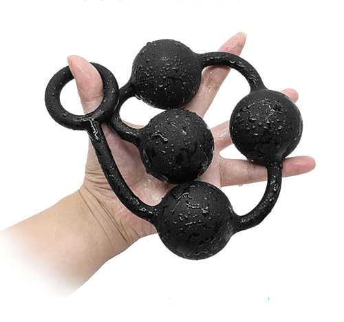 Butt Plug with Silicone Anal Bead Anal Sex Toys with Safe Pull Ring in Black (L)