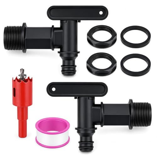Lot de 2 Robinets d'écoulement pour Citerne d'eau de Pluie, Robinet en Plastique avec Joint et Ouvre-Trou, Adaptateur 3/4" pour Réservoir et Citerne d'eau de Pluie