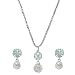 ZENEME Womens Rhodium-Plated Silver Toned Green Cubic Zirconia Studded Floral Shaped Cute Pendant With Earrings Jewellery