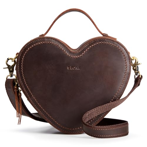 S-ZONE Leather Crossbody Bags for Women Heart Shaped Purse Small Designer Fashion Handbag with Adjustable Strap