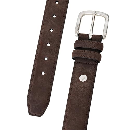 Image of Nautica Men's Casual Leather Belt | Everyday | Classic | Pants | Jeans | Khakis | Chinos | Metal Buckle