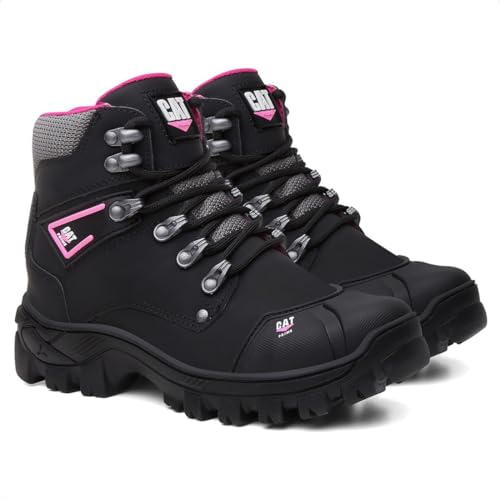 Botina Feminina Bota Coturno De Segurança Trabalho Epi Com C.a Original (PRETO/ROSA, BR, Adulto, Num