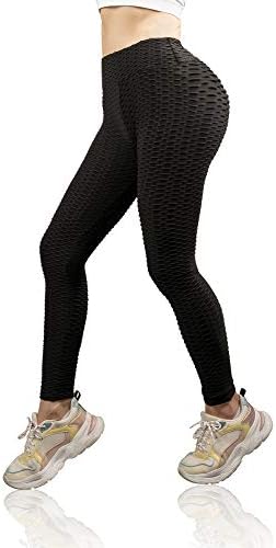 Varuwy Women's High Waist Yoga Pants TIK Tok Butt Lifting Anti Cellulite Workout Leggings Tummy Control Leggings Tight Black