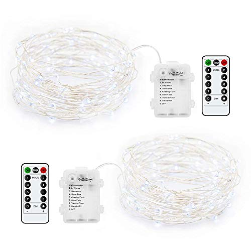 ZCOONE LED Fairy String Lights 2 Set 8 Modes 50 LED 16 Ft Battery Operated String Lights Waterproof Portable Twinkle Firefly Lights Remote Timer for Bedroom Garden Party Decoration (Cool White)