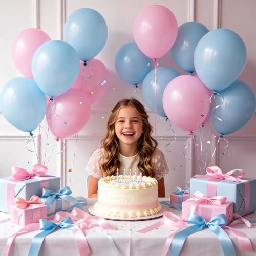 Image of 68Pcs Pink and Blue Latex Balloons, 12 Inch Pink Blue Gender Reveal Balloons for Boy or Girl Gender Reveal Birthday Party Baby Shower Anniversary Decorations.