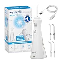 Waterpik Cordless Plus, Portable Water Flosser - Rechargeable USB, 2 Pressure Settings, Ultra-Quiet & Shower Safe, 3 Flosser Tips, Narrow Grip, 2-Year Warranty - White (WP-450A)