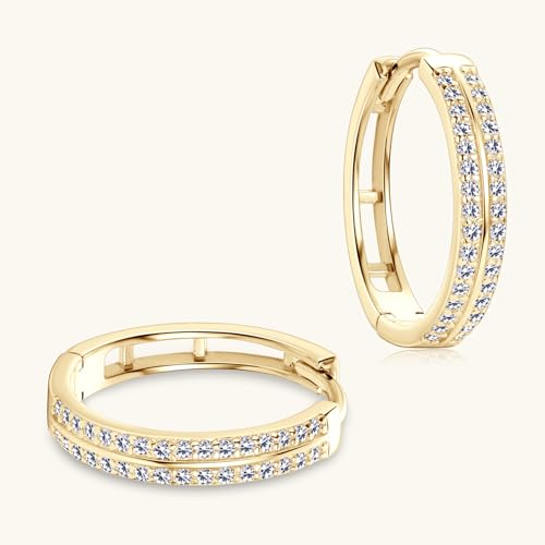Double Row Moissanite Hoop Earrings, D Color VVS1 Clarity 925 Silver Huggie Prong Setting Hoop Earrings Gifts for Women or Men3