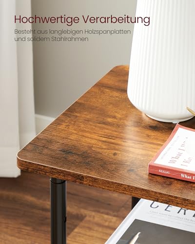 VASAGLE Druckertisch mit Rollen, 3-stufiger Druckerständer, verstellbare Tischplatte, belastbar, Aufbewahrungsregal, industriell, für Büro Arbeitszimmer, vintagebraun-schwarz OPS003B01V1