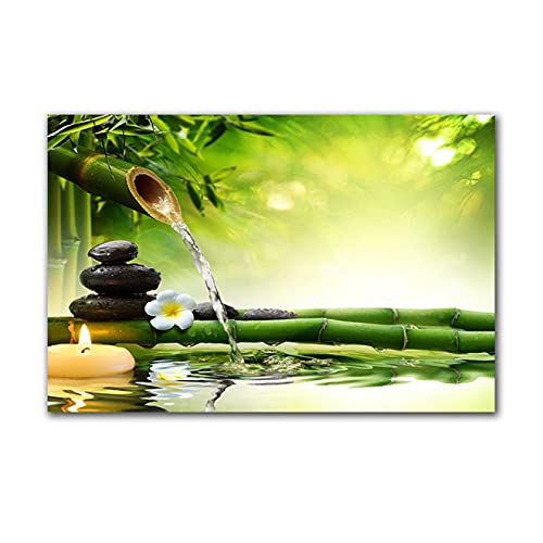 Tableau moderne zen bambou vert deco murale bureau maison 60x70cm