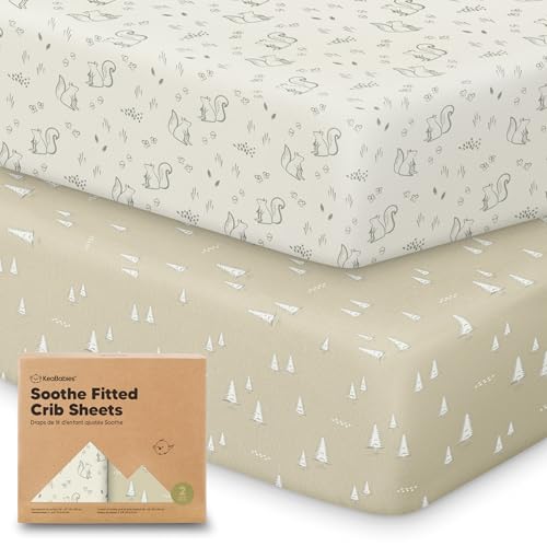 Image of KeaBabies 2-Pack Organic Crib Sheets for Boys, Girls - 52x28 Fitted Crib Mattress Sheet Neutral, Breathable Jersey Cotton Cover for Baby Bed, Toddler Mattress, Soft & Cute Prints (Pine Grove)