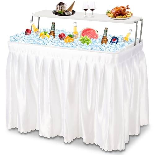 Dragosum Outdoor Ice Cooler Table with Drain and Shelf, Folding Table with Matching Skirt, Portable Table Coolers 4 Foot for Party BBQ Camping Wedding