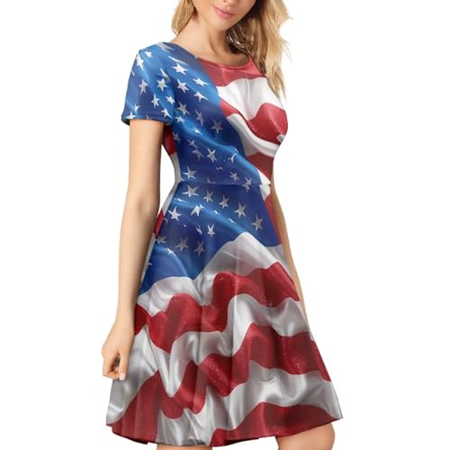 Image of POLERO Sunflower Dress for Women Floral Summer Dresses Short Sleeve Casual Sundresses Midi Dresses