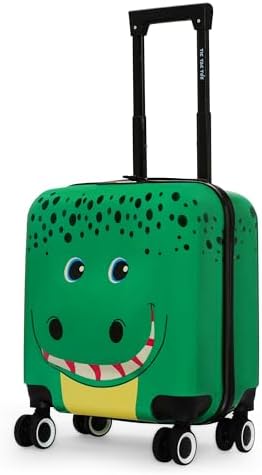 Nasher Miles Tic Tac Toe Polycarbonate Spinner Hard-Sided Cabin Luggage for Kids Green 44cm|17inch Kids Trolley Bag |Zoo Crocodile
