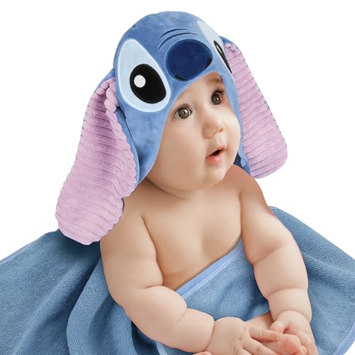 Image of Lambs & Ivy Disney Stitch Luxury Blue Cotton Terry Hooded Baby Bath Towel