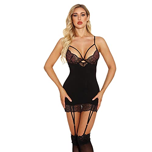 Pyjama sexy en satin noir XXL avec dos nu élégant pour femme