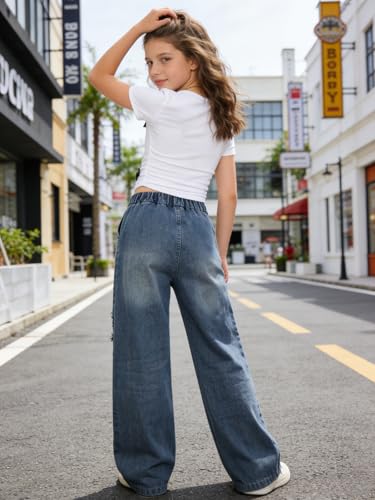 Image of Size 7-14 Years Girls 2 Piece Outfits Bow Short-Sleeved Top and Jeans Pants Clothing Set